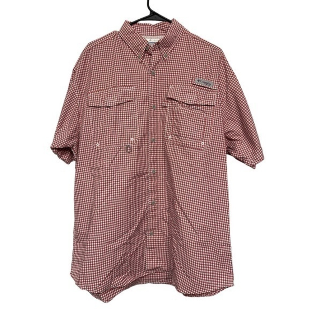 Columbia Red Checker Plaid Grid Button Down Casual Shirt Size Medium EUC #1760